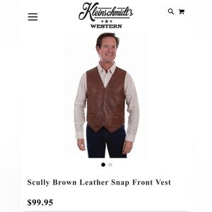 Scully Brown Leather Vest with Snap Closure